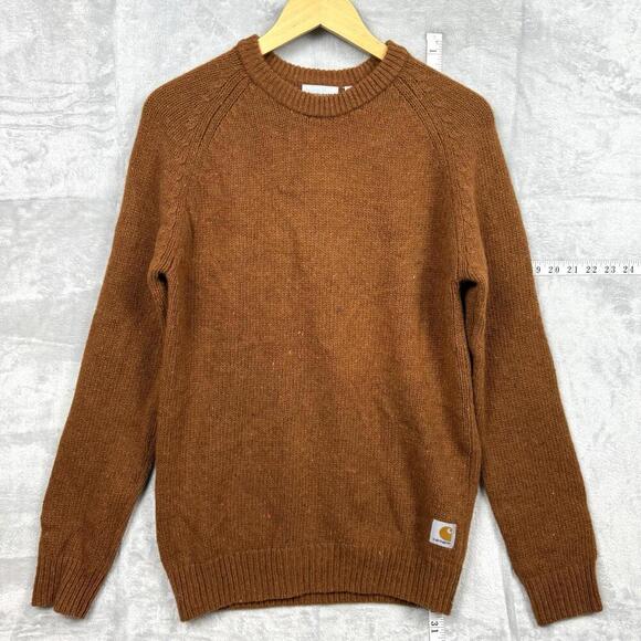 Carhartt WIP Morris Sweater Chianti Heather Men’s Small Logo Patch Knit Brown - Picture 1 of 10